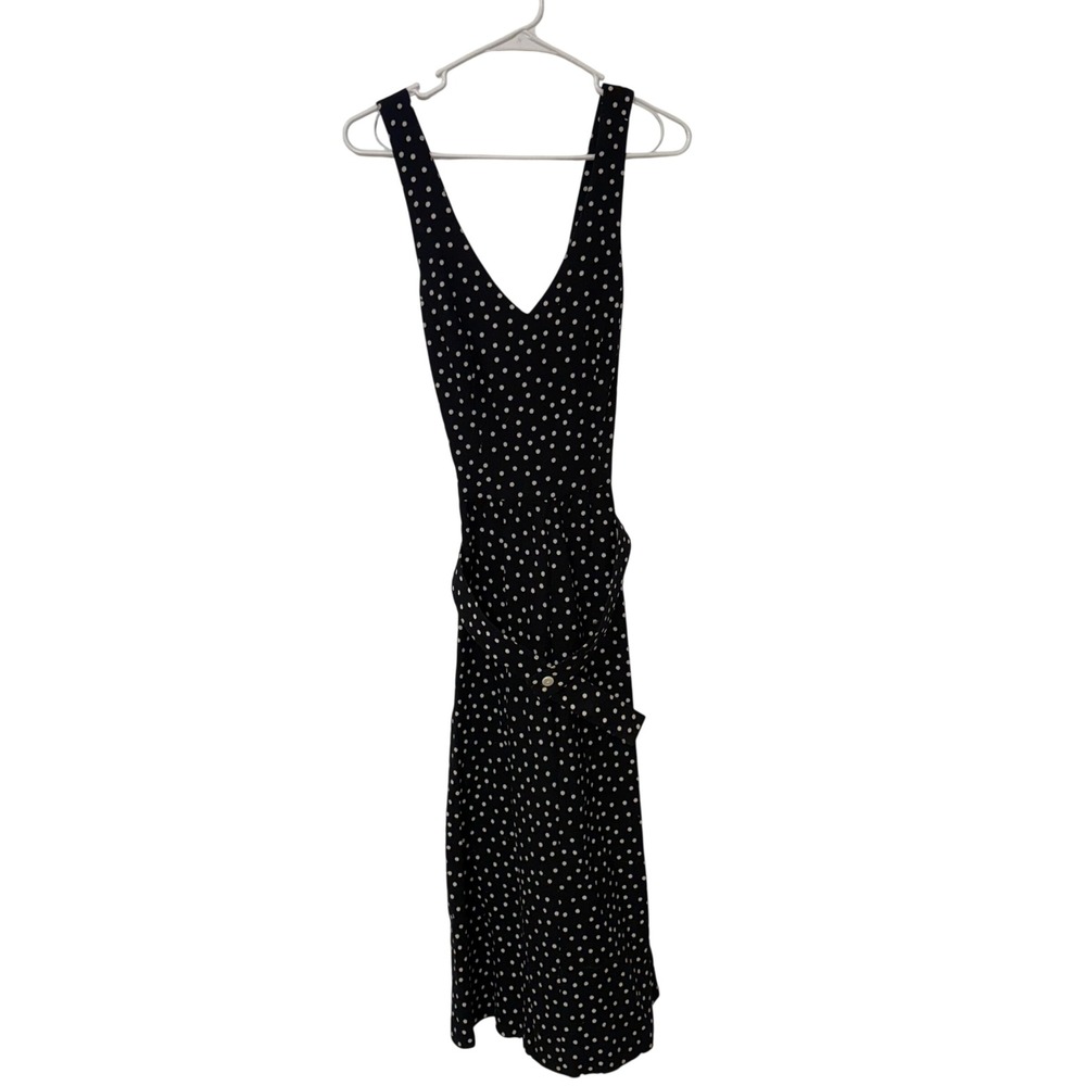 VTG Lanz Polka Dot Midi Dress Black White Cotton Womens 10 Retro Belted Pin Up